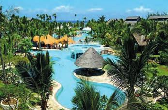 bufetové Poloha: hotel je situován asi 12 km severně od Mombasy a 25 km od letiště přímo na břehu moře, obklopen prostornou zahradou. Písčitá pláž Nyali s mírnou svažitostí dna přímo před hotelem.