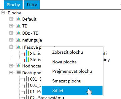 1.5 Sdílení ploch Uživatel s oprávněním pro sdílení ploch má možnost sdílet plochu pro další uživatele aplikace Smartview.