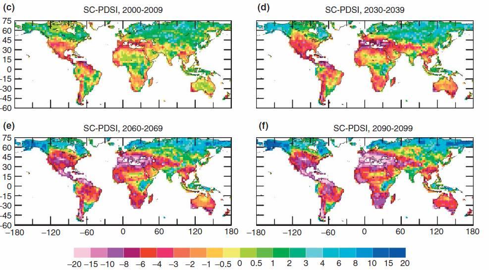 Index vážnosti sucha (již červená znamená extrémní sucho) (22 modelů při