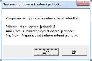 Na této záložce stiskneme tlačítko Změnit externí jednotku. 2) Bude zobrazen informační dialog, abychom nyní program ukončili a poté opět spustili.