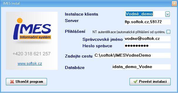 1. Návod instalace demoverze Vodné IMES Databáze demoverze Vodné IMES je uložena na serverech (cloudu) naší společnosti. Jedná se o databázi SQL serveru.