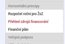 Rozpočet a provést rozpad financí na záložce Přehled zdrojů