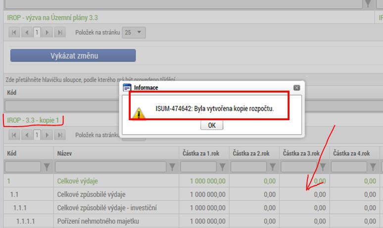 záznamu rozpočtu, klikněte na