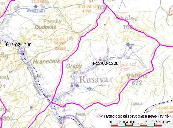 2 POPIS ÚZEMÍ 2.1 Správní údaje Tok Rusava se nachází v oblasti střední Moravy, Zlínský kraj. V katastru obce Rusava se nachází zájmový úsek. Tok spravují Lesy České republiky, s. p.