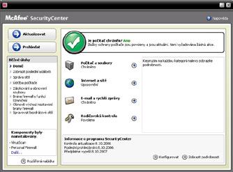 Jak se SecurityCenter používá Po instalaci SecurityCenter zobrazí zcela chráněný bezpečnostní stav zeleným zaškrtnutím.