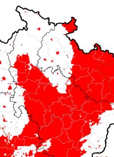 Červená barva na obrázku níže představuje oblast, ve které dochází k překračování imisních limitů pro ochranu zdraví.