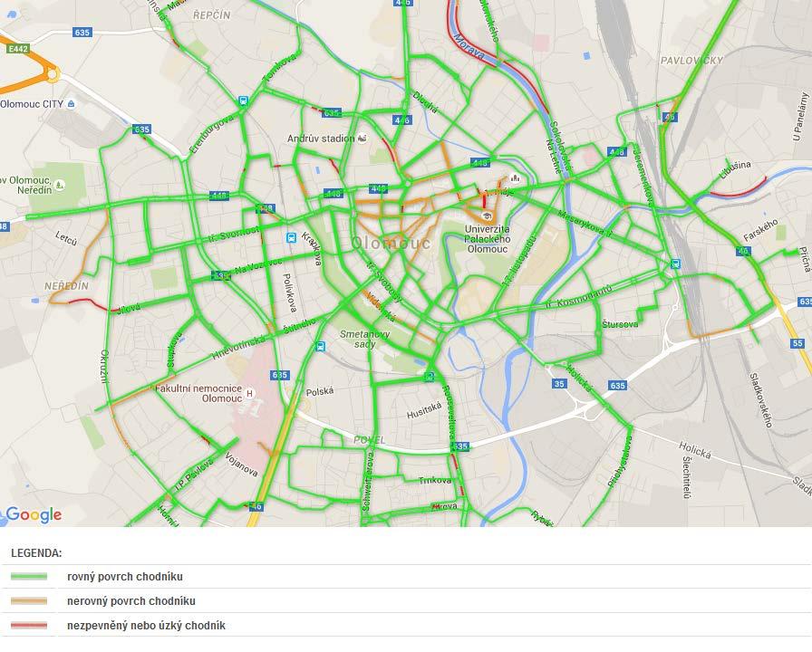 168 Socio-ekonomická analýza / Dopravní infrastruktura Obr. 42: Bezbariérovost ve městě Olomouc Zdroj: statutární město Olomouc.