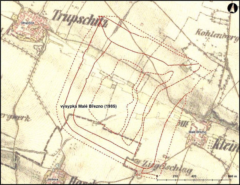 Výsypka Malé Březno - historie výsypka vzniknula na území zemědělsky intenzivně