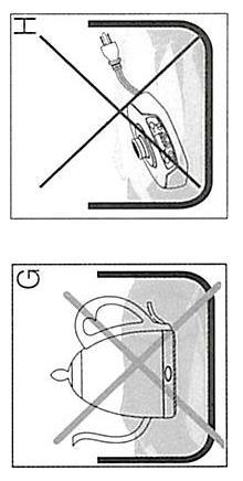 Varování: Neponořujte základnu ani konvici do vody nebo jakýchkoliv tekutin. Může to způsobit elektrický šok nebo poškození přístroje (obr. G, H).