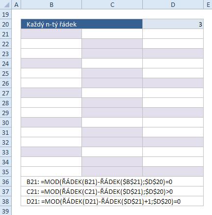Každý n-tý řádek Řádky prvního sloupce splňují podmínku barvení první z