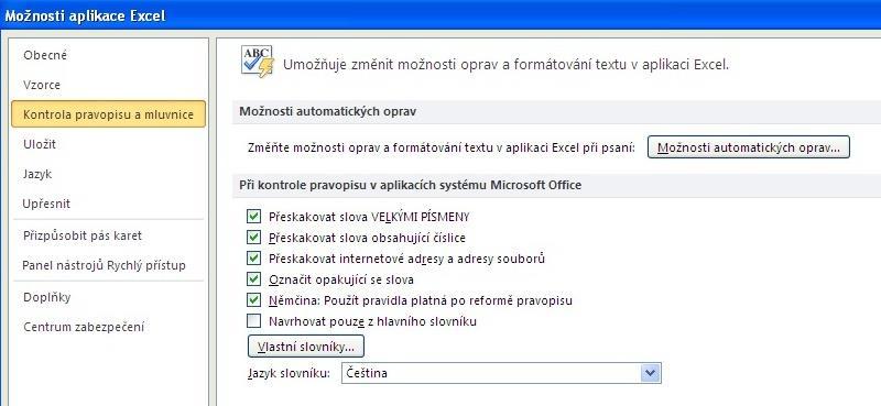 1.2 MS Excel - základy Konfigurace programu: karta Soubor Možnosti nastavení panelů: dále Přizpůsobit pás karet Ovládání: pásy karet s tlačítky a nabídkami karta Soubor panel Rychlý