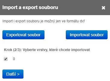 Volba vrstev, které se mají ze souboru DXF importovat. V tomto kroku lze vynechat z importu nepotřebné vrstvy a dosáhnout tak větší přehlednosti detailu a spolehlivějšího importu.