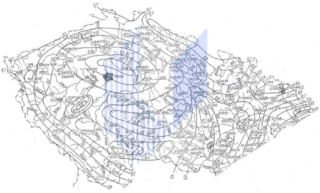 β 0,0 v /3 1,5 m/s F 0,38 km ϕ 1,5 L 1,8 km dle mapy izolinií objemového součinitele β (viz mapa výše) dle grafu v závislosti na sklonu povodí a procentu zalesnění plocha povodí k uzávěrovému profilu