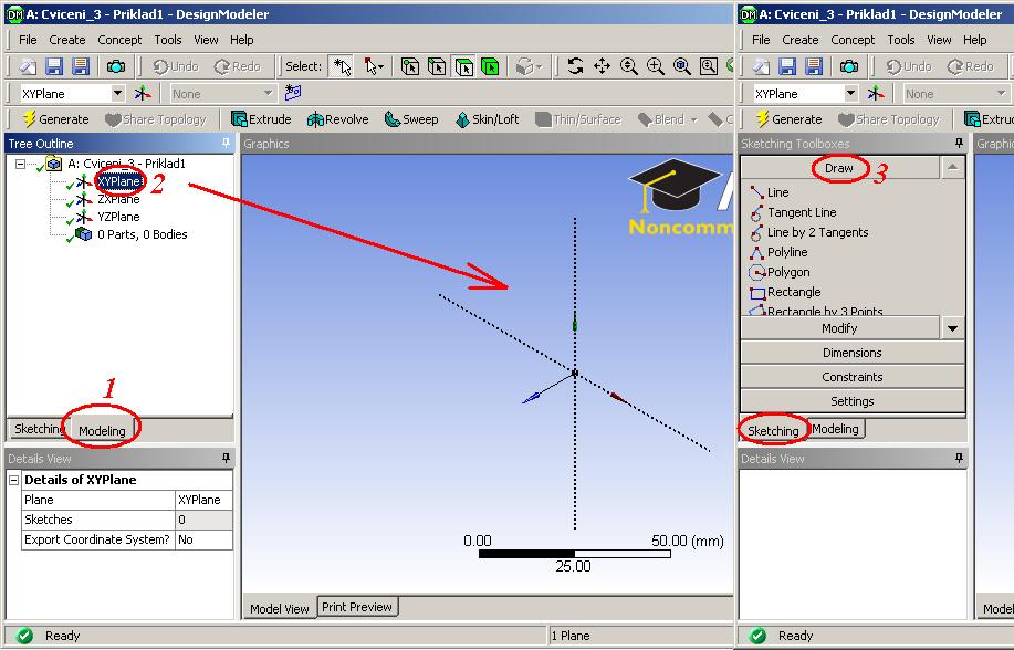 DesignModeleru. 4 Vytvoření geometrického modelu Nejprve zvolíme kreslící rovinu.