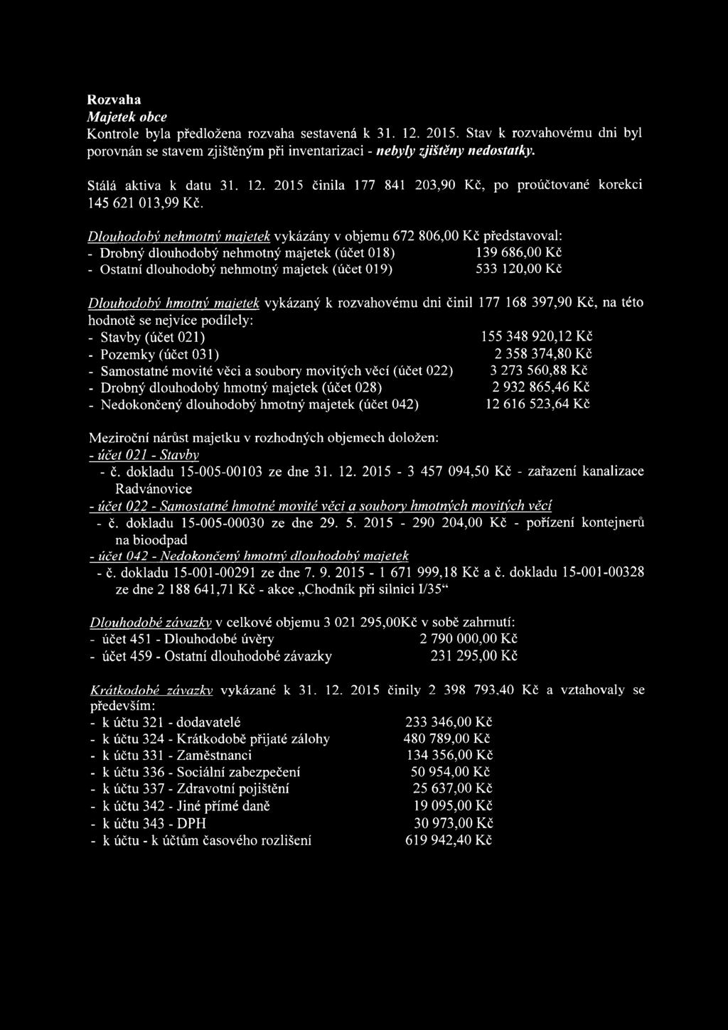 Dlouhodobý nehmotný majetek vykázány v objemu 672 806,00 Kč představoval: - Drobný dlouhodobý nehmotný majetek (účet 018) 139 686,00 Kč - Ostatní dlouhodobý nehmotný majetek (účet 019) 533 120,00 Kč