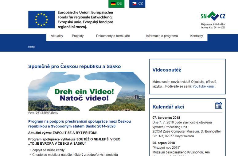 Obr. 5: Dvoujazyčná úvodní stránka internetových stránek programu 5.4.