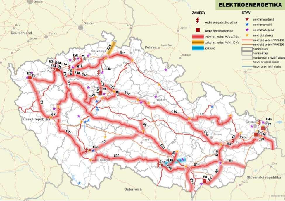 Přenosová soustava V AÚEK z roku 2014 byly uvažovány tyto koridory pro společnost ČEPS: a.