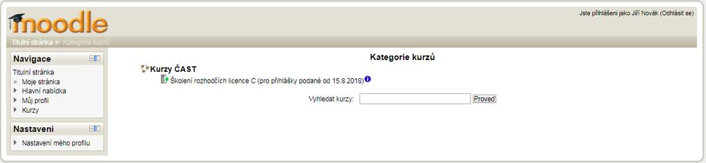 8.3. Zápis do kurzu Při registraci Při registraci postupujeme podle kapitoly Registrace uživatele až do bodu č. 7.