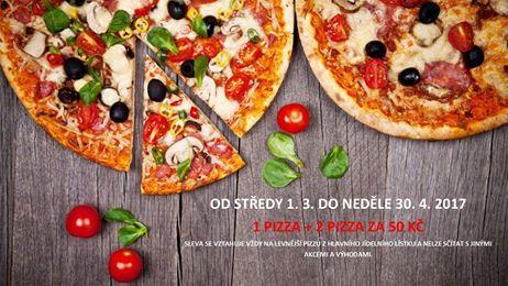 PIZZA + 2 PIZZA za 50 Kč.