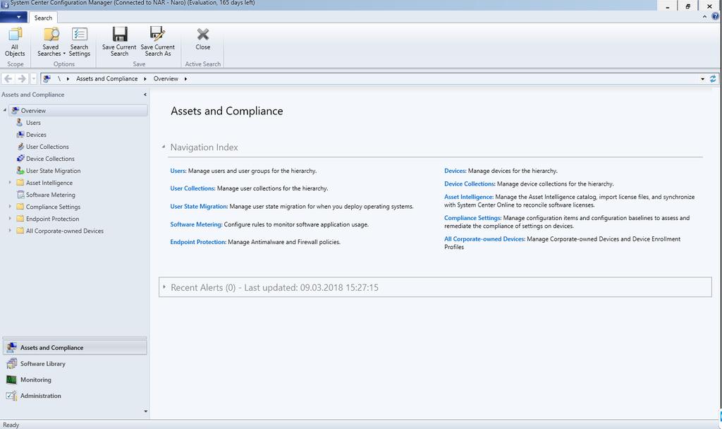 6 PROSTŘEDÍ SYSTEM CENTER CONFIGURATION MANAGER 2012 R2 Šestá kapitola popisuje základní orientaci v programu SCCM 2012 R2. Orientaci lze rozdělit na čtyři kategorie.