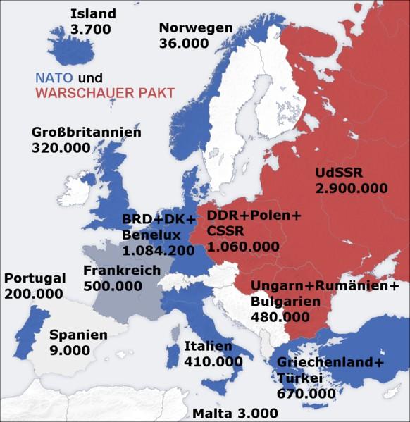 Státy Varšavské smlouvy a NATO (bez USA) v roce 1973,
