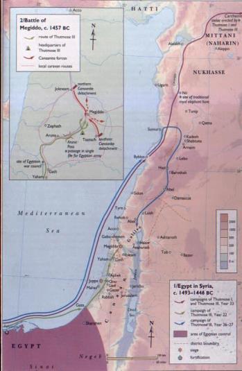 NÁSLEDUJÍCÍ TAŽENÍ THUTMOSE III. Rok 22/23: bitva u Megidda, posádka v Libanonu Inspekční cesty a drobné bojové akce; dobytí Kadeše; od 30.