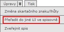 Přílohy přeřadit do jiné UJ ve spisovně kontrola obsahu ukládací jednotky Stránkování pracovní plochy a číselníků stránkovač / přechod na první / poslední stránku / přechod na předchozí / následující