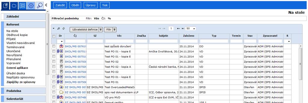 Jak Pracovat v e-spis 2.32.02 Testovací/školící prostředí je od "modrého" produkčního prostředí odlišeno barevně - pozadí je oranžové. obr 7.