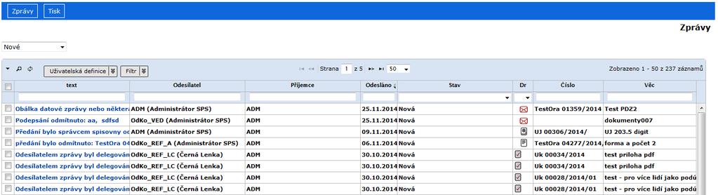 Jak Pracovat v e-spis 2.32.02 Kliknutím na hypertextový odkaz ve sloupci "Profil" zprávy se zobrazí její detail. obr 45.