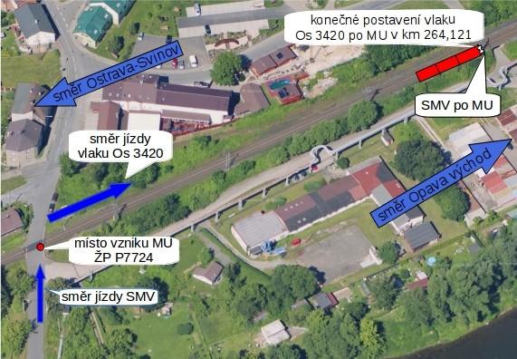 Obr. č. 2: Schéma místa vzniku MU na ŽP P7724 v žst. Ostrava-Třebovice Zdroj: DI s využitím mapového zdroje: https://mapy.
