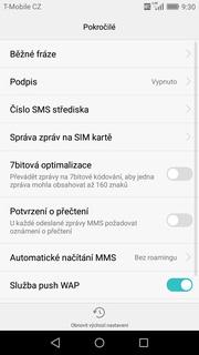 15 z 37 Nastavení střediska zpráv stisknete ikonu SMS a MMS. Poté ťuknete na Nabídka. 3. Zvolíte Nastavení. 4.