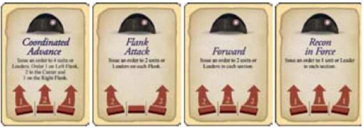 (2x) Assault Right Flank (útok pravé křídlo) - Vydejte rozkaz tolika jednotkám na pravém křídle, kolik karet velení máte v ruce, včetně této karty.