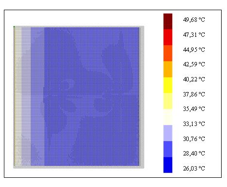 Obr. 9: Teplotní pole v konstrukci obvodové stěny ve 13 hodin dne 21.7.