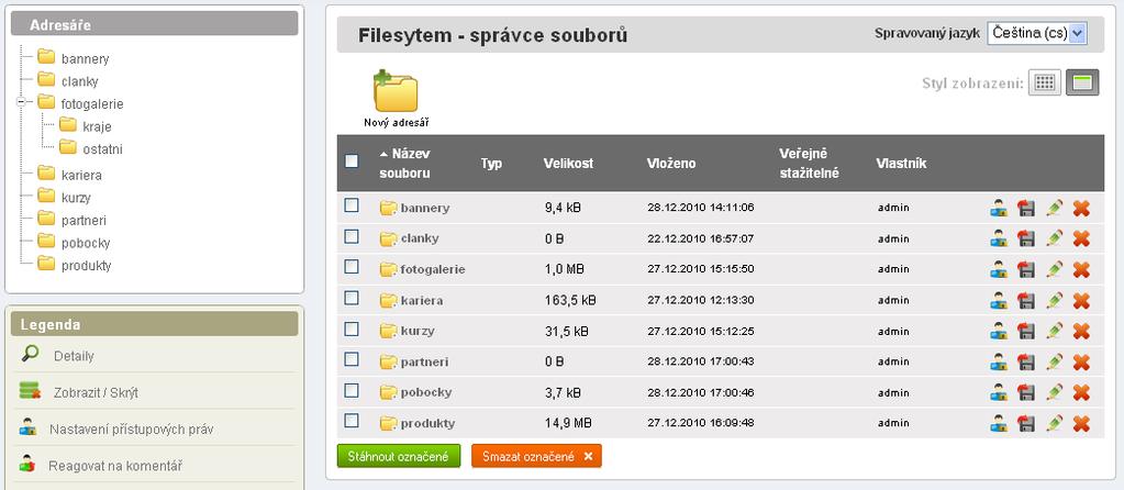 3. Filesystem správa souborů 3 Filesystem správa souborů Redakční systém Aitom obsahuje vlastní komponentu na správu souborů.