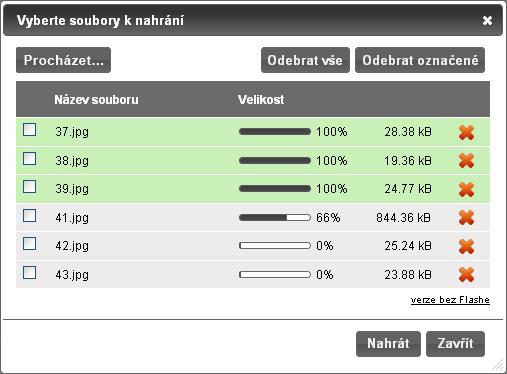 3. Filesystem správa souborů 3.3 Nahrání souborů na server Následující dialogové okno se zobrazí po kliknutí na tlačítko Nahrát.