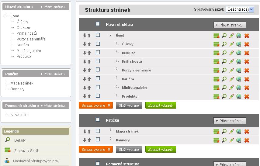 2. Struktura stránek 2 Struktura stránek Nejpoužívanější komponentou Aitomu je Struktura stránek. Umožňuje vytvářet jednotlivé stránky vašeho webu, přiřazovat na ně moduly a spravovat jejich obsah.