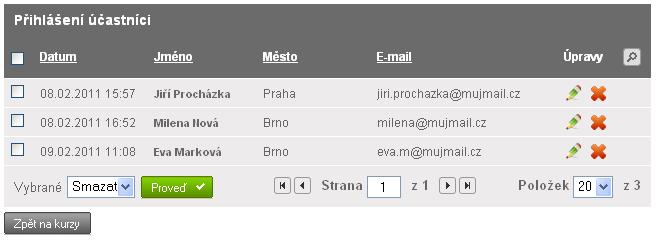 25. Kurzy 25.2.3 Správa účastníků kurzu U každého kurzu se nachází webový formulář, přes který se zájemci mohou na kurz přihlásit.