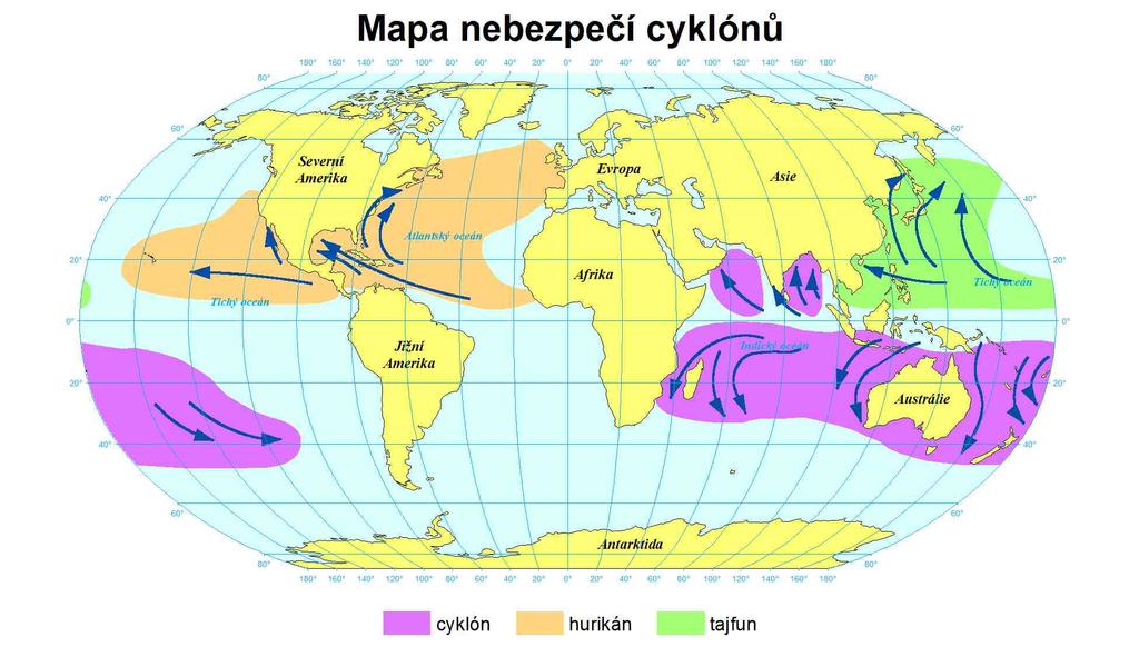 9 10 11 12-17 silný vichr plný vichr vichřice orkán cca 21 cca 24,5 cca 29 cca 30 75-88, obvykle dochází již k závažným škodám na stromech 89-102 103-114 nad 117 Tropické cyklony / orkány / hurikány