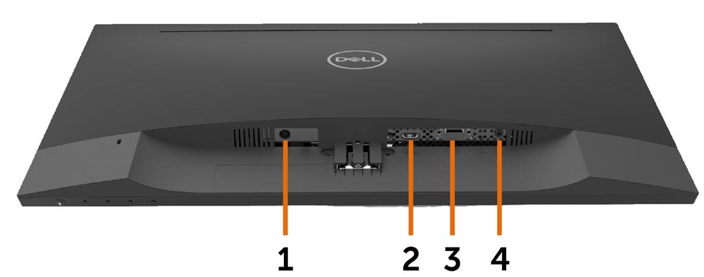 Pohled zdola Štítek Popis Použití 1 Konektor střídavého Připojte napájecí adaptér. napájení 2 Port HDMI Připojte počítač pomocí kabelu HDMI. 3 Port VGA Připojte počítač pomocí kabelu VGA (volitelně).