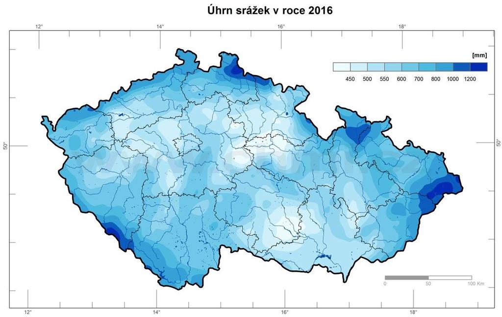 38 28 Obrázek 12: Úhrn srážek v roce 2016 Mezi negativní dopady na společnost bude patřit například zrušení části cyklotrasy č.