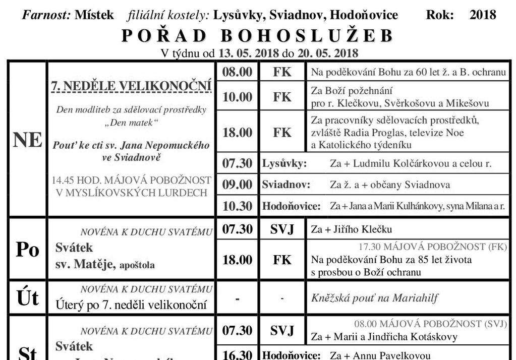 13. 05. 2018 Mlha stále houstnoucí: zem Česká Svatý Jan Nepomucký, v černých vodách času naše hvězda, v hnilobě dob naše neporušení, klíčník dobrého jména království.