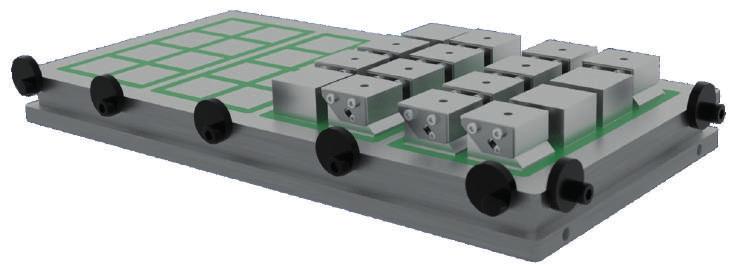 Mastermill Velikost pólů 50 x 50 mm evné a pohyblivé pólové nástavce, které umožní obrábění obrobku až z 5ti stran Drážka pro přichycení magnetu ke stolu po celém obvodu magnetu Dorazy ze 2 stran -