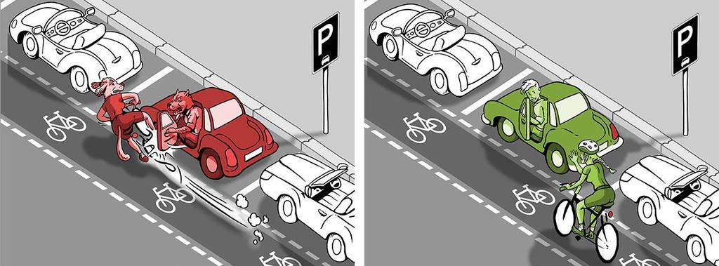 Ponaučení pro motoristy: Chovejte se k osobám na jízdním kole ohleduplně a umožněte jim bezpečný průjezd vozovkou.