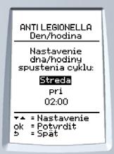 V prípade zásobníka teplej vody s termostatom ne je možné zapnúť ochranný systém prot legonellám. položku Program antlegonella. 2 Na obrazovke vyberte položku Nastavť.