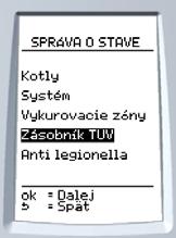 INŠTLÁCI (**) Na tejto obrazovke sa zobrazí: - stav zbového termostatu zapnutý (ZP.) alebo vypnutý (VYP).