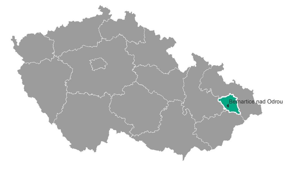 POLOHA OBCE Obec Bernartice nad Odrou leží v jižní polovině Moravskoslezského kraje, v jihovýchodní části okresu Nový Jičín. Rozprostírá na ploše 9,54 km 2. K 1. 1. 2016 byl počet obyvatel 975. (www.