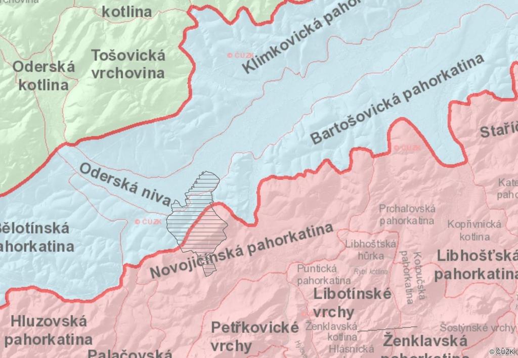 Novojičínská pahorkatina je členitá pahorkatina o rozloze 62,49 km 2. Je tvořena flyšovými jílovci, jíly a pískovci podslezské a slezské jednotky vnější skupiny příkrovů.