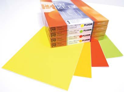 522, Print etikety A4 pro laserový tisk - FLUORESCENTNÍ samolepicí etikety v zářivých fluorescentních barvách, určené pro potisk v laserových tiskárnách a kopírkách, nevhodné pro inkoustové tiskárny,
