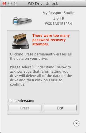 5. Kliknutím na tlačítko Erase Drive (Vymazat disk) zobrazíte varování ohledně vymazání všech dat na disku: 6.