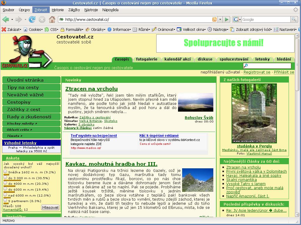 Obrázek 17 Titulní obrazovka serveru Cestovatel.